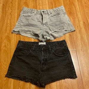 Two Free People Cutoff Denim Shorts size 27 gray and washed black mid high waist
